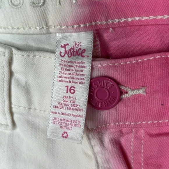Justice Girls Size 16 Pink White Gradient Denim Shorts Cut Off Frayed - Picture 5 of 8
